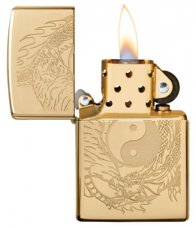Зажигалка High Polish Brass Tiger and Dragon Design Zippo 49024